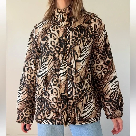 Vintage CLIO Silk Animal Print Oversized Bomber Jacket Size Small - Picture 11 of 11